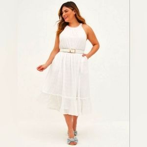 Halter Ruffle Tiered Midi Dress - Voile Eyelet White